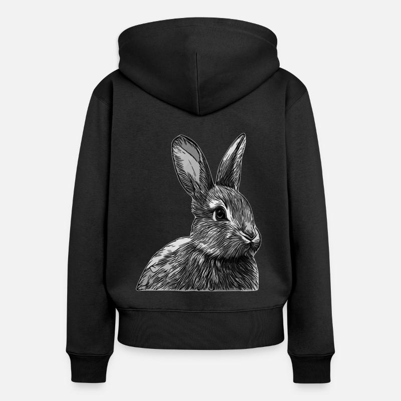 Graphique de conception d’animaux de visage de lapin gris - Sweat à capuche zippé Premium bio Femme - noir