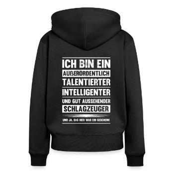 Schlagzeuger Humor Drummer Lustiges Schlagzeug - Frauen Premium Bio Zip Hoodie - Schwarz - Hinten - Julia (174cm)