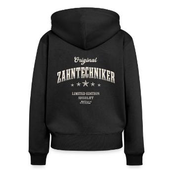 Zahntechniker Limited Edition Zahntechnik - Frauen Premium Bio Zip Hoodie - Schwarz - Hinten - Julia (174cm)