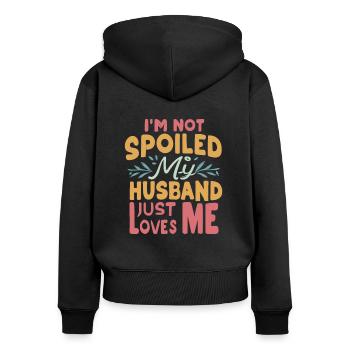 Je ne suis pas gâtée Mon mari m’aime juste - Sweat à capuche zippé Premium bio Femme - noir - Dos - Julia (174cm)
