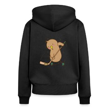 Kiwi spielt Hockey Kiwivogel und Frucht - Frauen Premium Bio Zip Hoodie - Schwarz - Hinten - Julia (174cm)