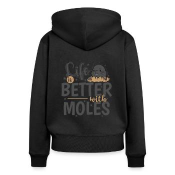 La vie est meilleure avec Moles Animal Mound - Sweat à capuche zippé Premium bio Femme - noir - Dos - Julia (174cm)