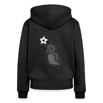 Taupe jouant au football Animal Earthen Mound - Sweat à capuche zippé Premium bio Femme - noir - Dos - Julia (174cm)