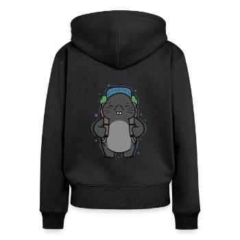 Maulwurf Backpacking Tier Erdhügel - Frauen Premium Bio Zip Hoodie - Schwarz - Hinten - Julia (174cm)