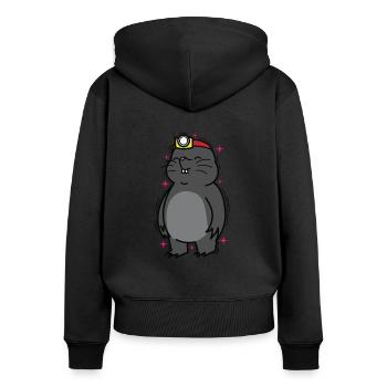 Taupe avec monticule d’animaux de lampe frontale - Sweat à capuche zippé Premium bio Femme - noir - Dos - Julia (174cm)