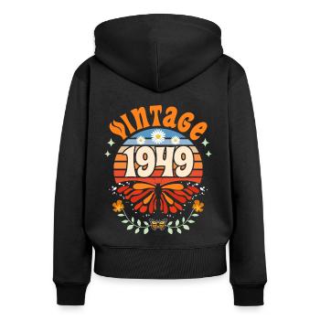 Papillon Année 1949 Femme 75 Ans Anniversaire - Sweat à capuche zippé Premium bio Femme - noir - Dos - Julia (174cm)