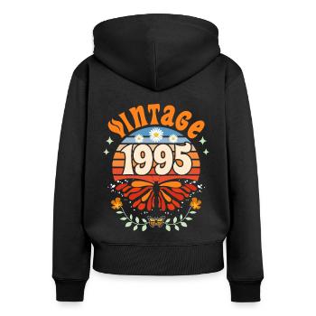 Papillon Jahr 1995 Frau 30 Jahre Jubiläum - Frauen Premium Bio Zip Hoodie - Schwarz - Hinten - Julia (174cm)