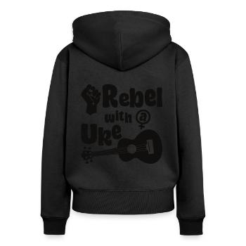 Feminist Rebel with a Uke - Frauen Premium Bio Zip Hoodie - Schwarz - Hinten - Julia (174cm)