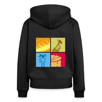Popart Musiker Instrumente Geschenkidee - Frauen Premium Bio Zip Hoodie - Schwarz - Hinten - Julia (174cm)