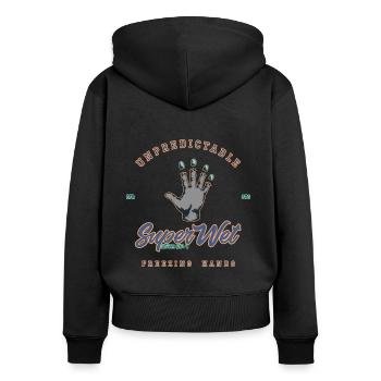 Unpredictable freezing hands (Clean Style) - Women's Premium Organic Zip Hoodie - black - Back - Julia (174cm)