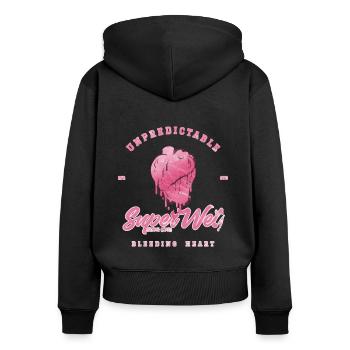Unvorhersehbares blutendes Herz (blasser Stil) - Frauen Premium Bio Zip Hoodie - Schwarz - Hinten - Julia (174cm)
