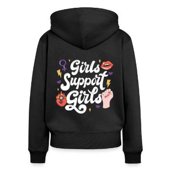 Girls Support Girls weibliche Solidarität - Frauen Premium Bio Zip Hoodie - Schwarz - Hinten - Julia (174cm)