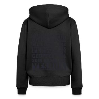 Jesus Christus Yeshua Christliches Sprüche Shirt - Frauen Premium Bio Zip Hoodie - Schwarz - Hinten - Julia (174cm)