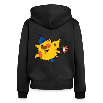 Wochenend-Vibes, Dibadoo und Blume - Frauen Premium Bio Zip Hoodie - Schwarz - Hinten - Julia (174cm)