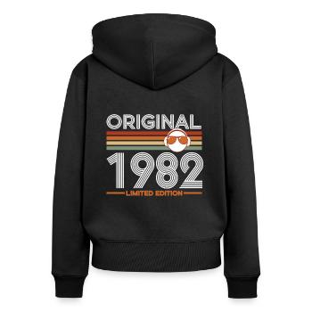 1982 - Women's Premium Organic Zip Hoodie - black - Back - Julia (174cm)