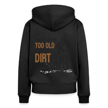 Mountainbike Nie zu alt, um im Dreck zu spielen - Frauen Premium Bio Zip Hoodie - Schwarz - Hinten - Julia (174cm)