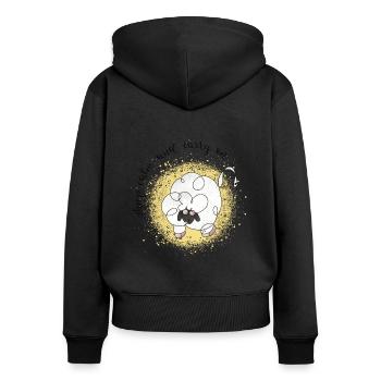 Sheep Calm - Frauen Premium Bio Zip Hoodie - Schwarz - Hinten - Julia (174cm)