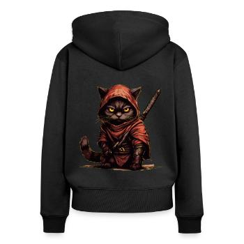 Chat ninja - Sweat à capuche zippé Premium bio Femme - noir - Dos - Julia (174cm)