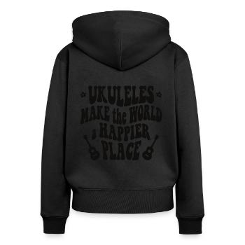 Ukuleles make the world a happier place - Women's Premium Organic Zip Hoodie - black - Back - Julia (174cm)