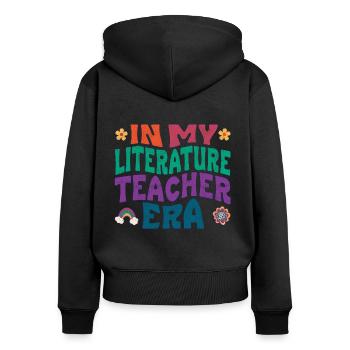 À l’époque de mon professeur de littérature - Sweat à capuche zippé Premium bio Femme - noir - Dos - Julia (174cm)