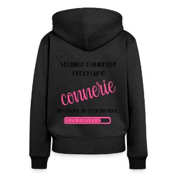 Veuillez patienter prochaine connerie chargement - Sweat à capuche zippé Premium bio Femme - noir - Dos - Julia (174cm)