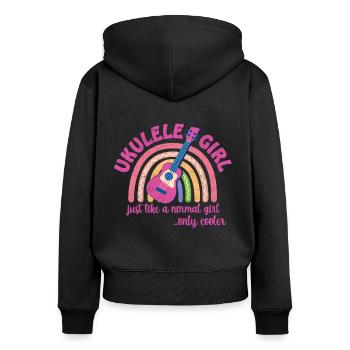 Fille ukulélé. Tout comme une fille normale, mais en plus cool - Sweat à capuche zippé Premium bio Femme - noir - Dos - Julia (174cm)