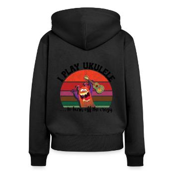 I play Ukulele to burn off the crazy retro sunset - Frauen Premium Bio Zip Hoodie - Schwarz - Hinten - Julia (174cm)