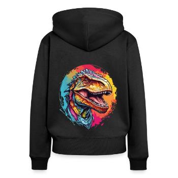 Buntes Tyrannosaurus Rex Portrait - Frauen Premium Bio Zip Hoodie - Schwarz - Hinten - Julia (174cm)