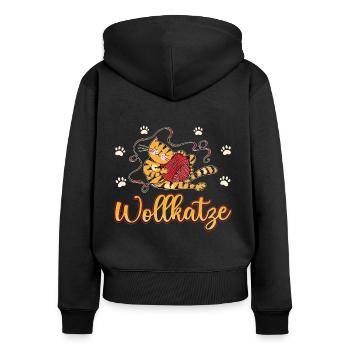 Stricken Wolle Katze Häkeln Strickerin - Frauen Premium Bio Zip Hoodie - Schwarz - Hinten - Julia (174cm)