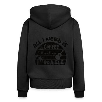 Tout ce dont j'ai besoin c'est de café et de mon ukulélé - noir - Sweat à capuche zippé Premium bio Femme - noir - Dos - Julia (174cm)