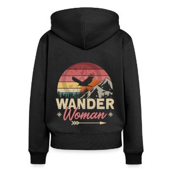 Wander Woman - Frauen Premium Bio Zip Hoodie - Schwarz - Hinten - Julia (174cm)