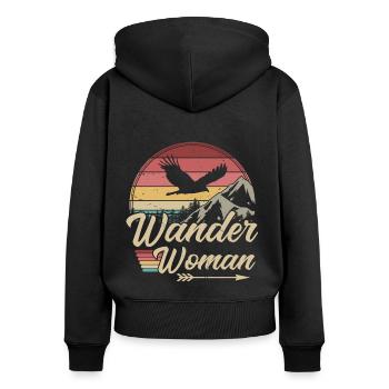 Wander Woman - Frauen Premium Bio Zip Hoodie - Schwarz - Hinten - Julia (174cm)