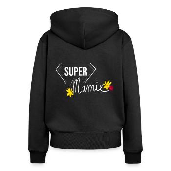 super mamie - fête des mères - grand mère - Sweat à capuche zippé Premium bio Femme - noir - Dos - Julia (174cm)