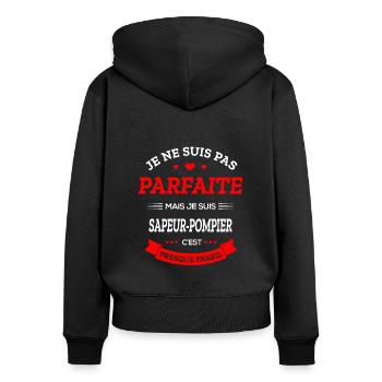 SAPEUR-POMPIER PARFAITE - Sweat à capuche zippé Premium bio Femme - noir - Dos - Julia (174cm)