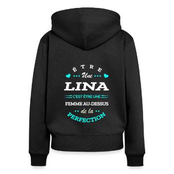 LINA PARFAITE - NOM LINA - Sweat à capuche zippé Premium bio Femme - noir - Dos - Julia (174cm)