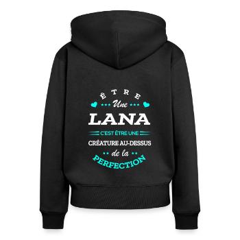 LANA PARFAITE - NOM LANA - Sweat à capuche zippé Premium bio Femme - noir - Dos - Julia (174cm)