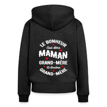 MAMAN GRAND-MÈRE ET ARRIÈRE GRAND-MÈRE - Sweat à capuche zippé Premium bio Femme - noir - Dos - Julia (174cm)