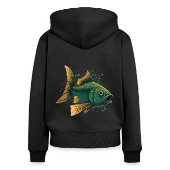 Fische mit offenem Maul - Frauen Premium Bio Zip Hoodie - Schwarz - Hinten - Julia (174cm)