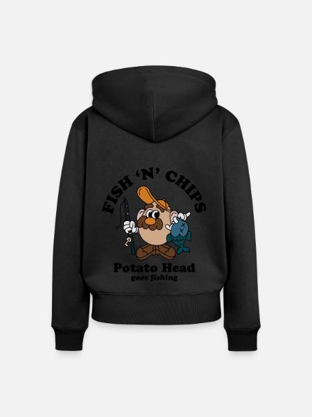 Mr. Potato Head Fish "N" Chips - Premium økologisk hoodie med lynlås til kvinder - sort