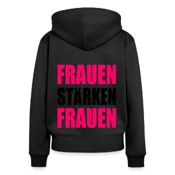 frauen stärken frauen - Frauen Premium Bio Zip Hoodie - Schwarz - Hinten - Julia (174cm)