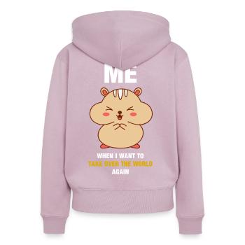 Prenez le contrôle du monde slogan amusant / dire Hamster - Sweat à capuche zippé Premium bio Femme - rose poudré - Dos - Julia (174cm)
