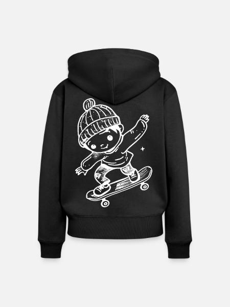 Skateboard Kind Comic - Frauen Premium Bio Zip Hoodie - Schwarz