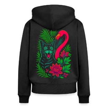 Tropical Cat & Flamingo - Summer 2025 - Women's Premium Organic Zip Hoodie - black - Back - Julia (174cm)