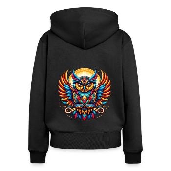 EULE TOTEM WEISHEIT WISSEN VOGEL NACHT WALD NATUR - Frauen Premium Bio Zip Hoodie - Schwarz - Hinten - Julia (174cm)
