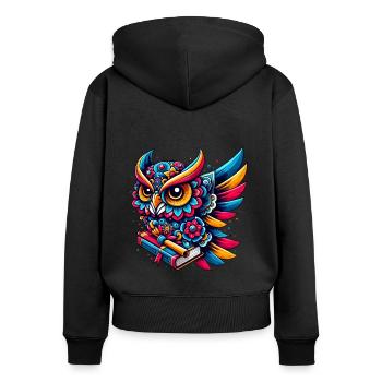 HIBOU TOTEM SAGESSE CONNAISSANCE OISEAU NUIT FORÊT NATURE - Sweat à capuche zippé Premium bio Femme - noir - Dos - Julia (174cm)