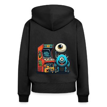 ARCADE SPIELAUTOMAT CASINO JOYSTICK MONSTER CRAZY - Frauen Premium Bio Zip Hoodie - Schwarz - Hinten - Julia (174cm)