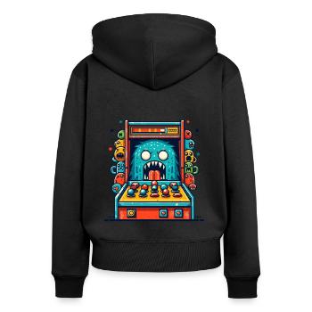 ARCADE SPIELAUTOMAT CASINO JOYSTICK MONSTER CRAZY - Frauen Premium Bio Zip Hoodie - Schwarz - Hinten - Julia (174cm)