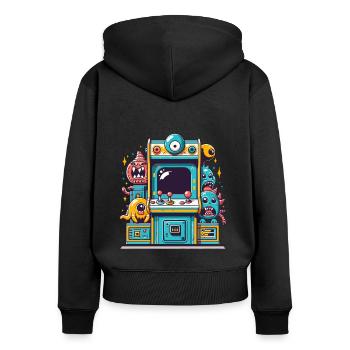 ARCADE SPIELAUTOMAT CASINO JOYSTICK MONSTER CRAZY - Frauen Premium Bio Zip Hoodie - Schwarz - Hinten - Julia (174cm)