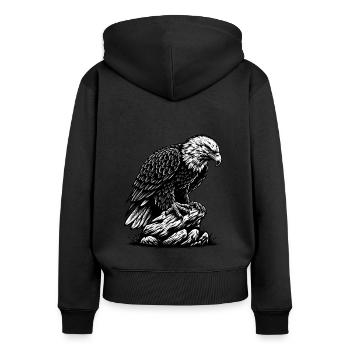 ADLER GREIFVOGEL HABICHT JÄGER FLUG MAJESTÄT FEDER - Frauen Premium Bio Zip Hoodie - Schwarz - Hinten - Julia (174cm)