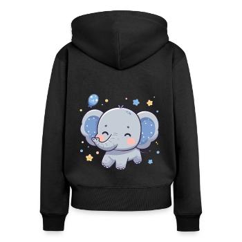 ÉLÉPHANT ANIMAL BÉBÉ MIGNON BAMBIN ENFANT IDÉE CADEAU - Sweat à capuche zippé Premium bio Femme - noir - Dos - Julia (174cm)